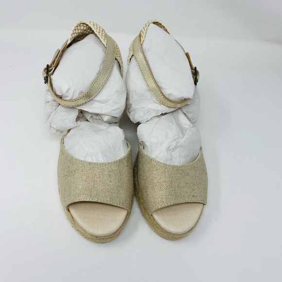 NWT Soludos Sandals Open Toe Midwedge Linen in Platinum Size 9 - Picture 6 of 11